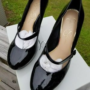 Jessica Simpson black patent strap shoes